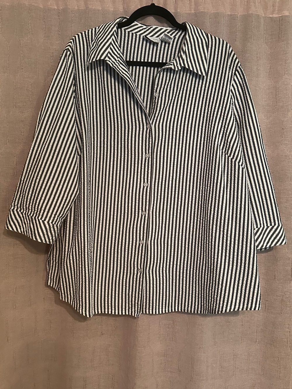 Kim Rogers Women’s Black and White Striped Button-Down Shirt